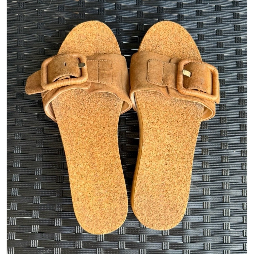 Veronica Beard Chessy Suede Slide Sandals 6.5M Caramel Platform Cork Buckle